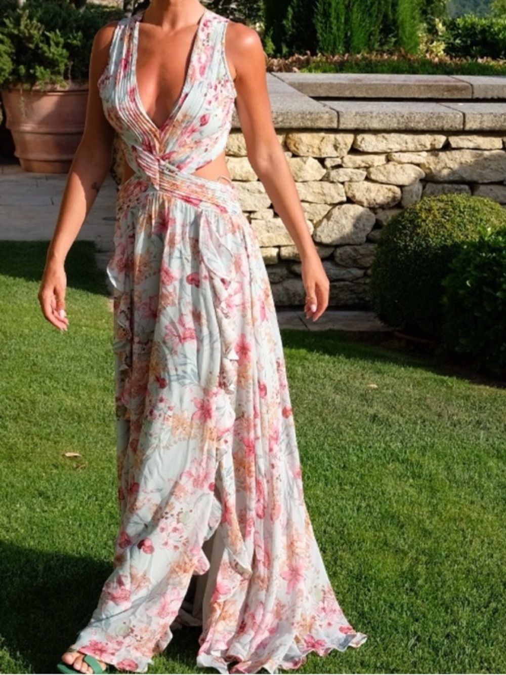 Floral V-Neck Wrap Maxi Dress - Light Mint Floral